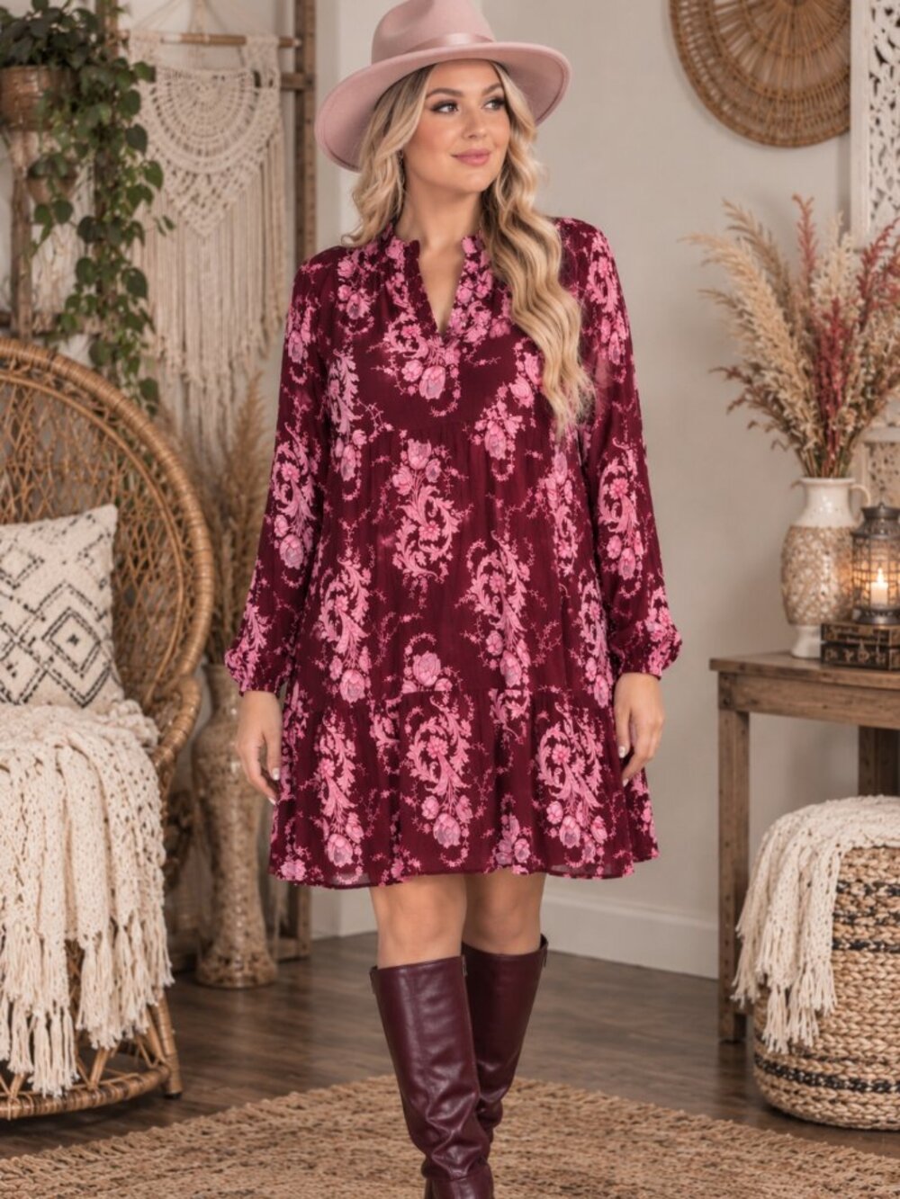Torrid mini dress maroon with pink flowers 1x new